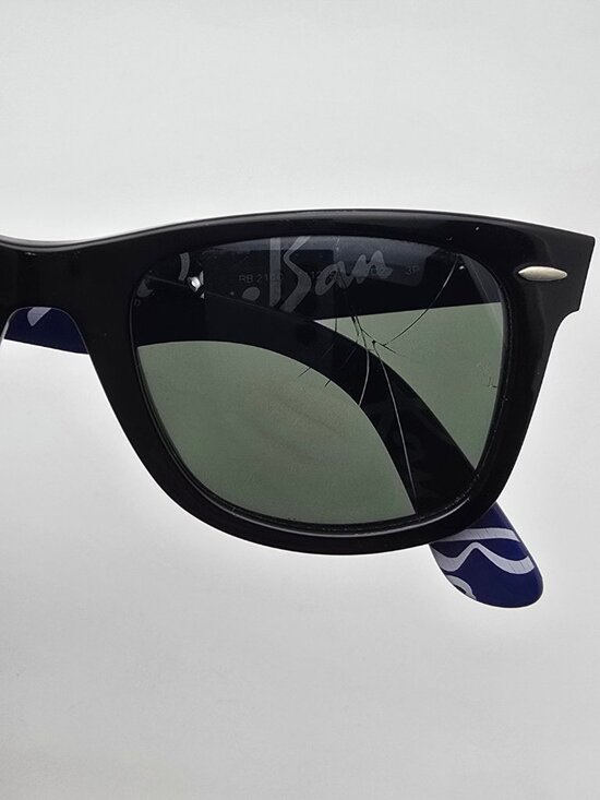 Ray-Ban RB2140 1112/58 Wayfarer Black on Blue Text Polarized G-15 Sunglasses - Picture 13 of 16